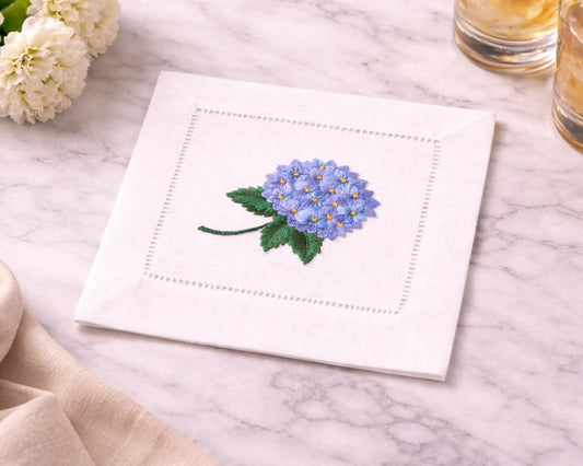 Cotton Cocktail Napkin Set of 4 Embroidered Floral Design
