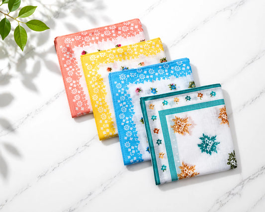 Women Assorted Cotton Handkerchief Set of 12 Printed Soft Hanky Pack