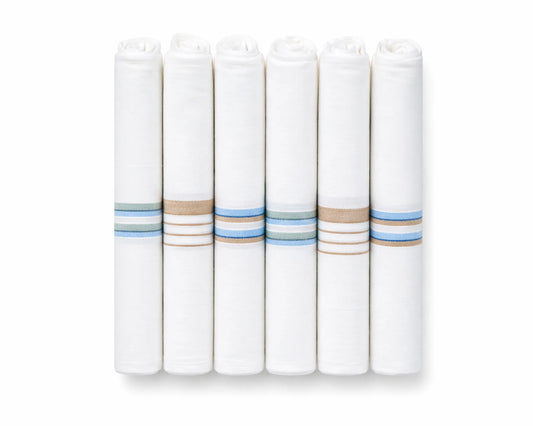 Set of white handkerchiefs with colorful stripes on a white background