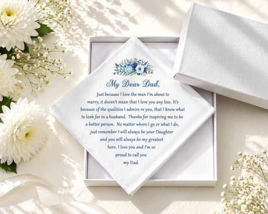 hanky for a father with a message of love and appreciation, surrounded by flowers on a light background