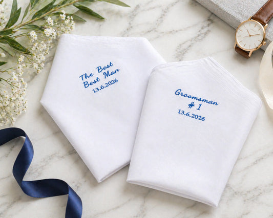 mens embroidered white cotton handkerchief
