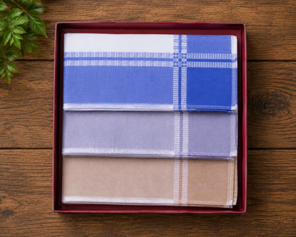 Men’s Cotton Handkerchiefs Pack of 12 Classic Check Border Design