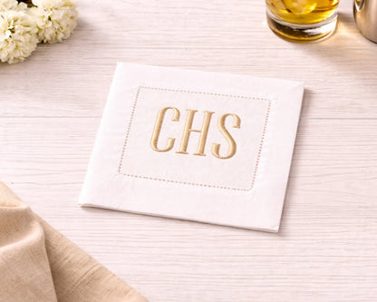 Personalized Cotton Cocktail Napkin Set of 4 Embroidered Monogram Design