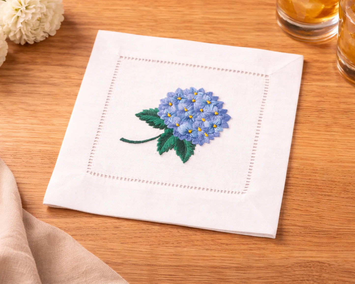 Cotton Cocktail Napkin Set of 4 Embroidered Floral Design