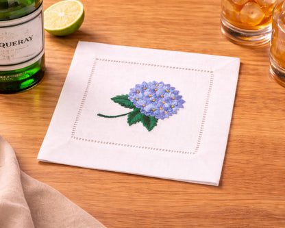 Cotton Cocktail Napkin Set of 4 Embroidered Floral Design