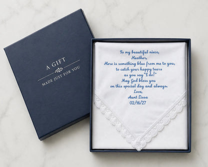 Personalized Wedding Handkerchief for Aunt Embroidered Lace Hanky Gift