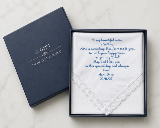 Personalized Wedding Handkerchief for Aunt Embroidered Lace Hanky Gift