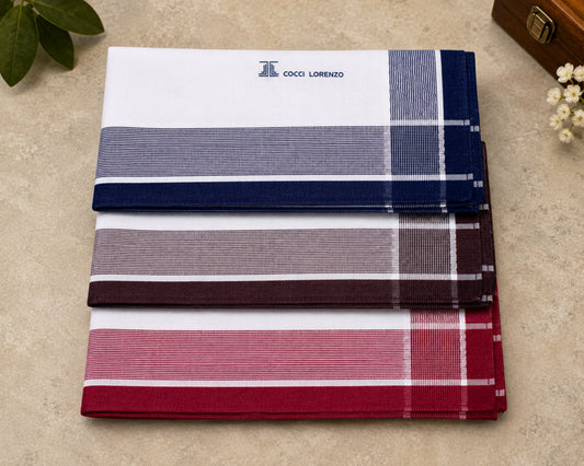 Premium Men’s Cotton Handkerchiefs – White Hankies with Colour Borders, Pack of 6