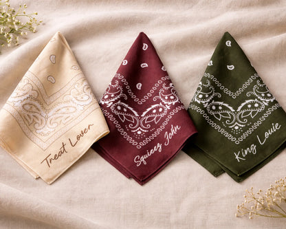 Embroidered Cotton Bandana with Personalized Name and Paisley Design