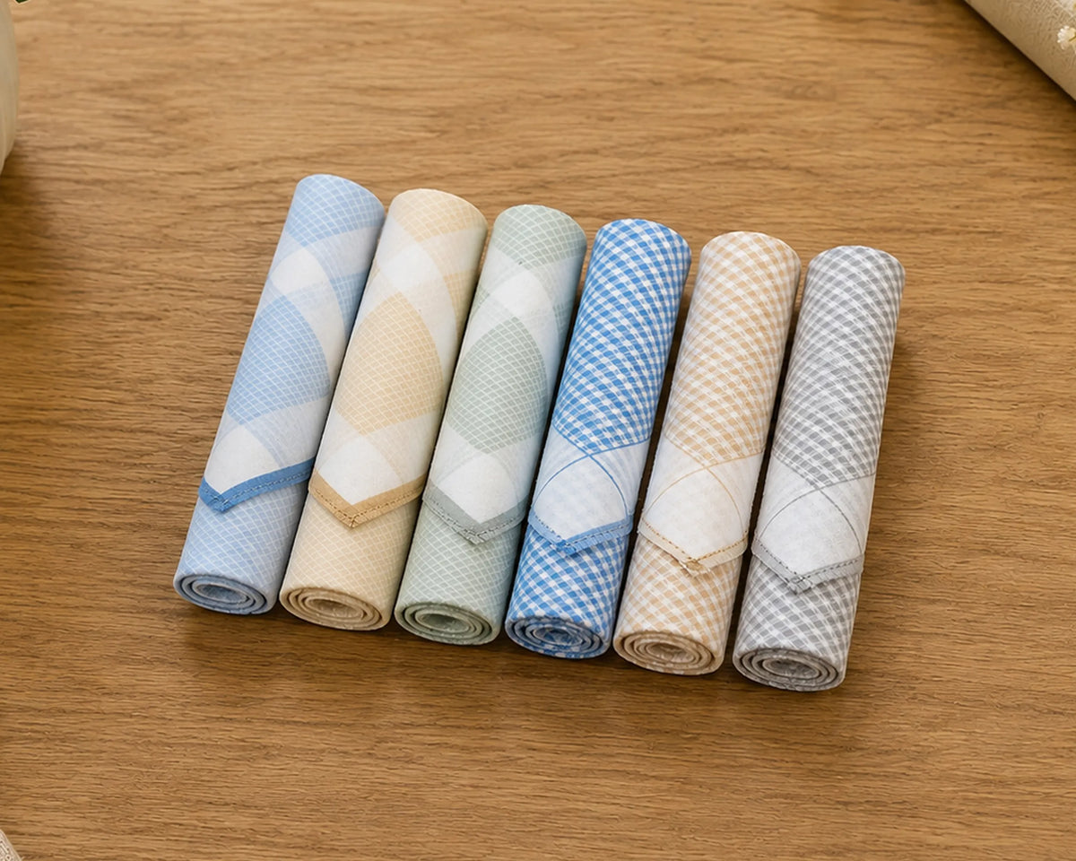 Set of 6 Cotton Handkerchiefs for Men – Soft Checkered Pocket Hankies for Everyday Use