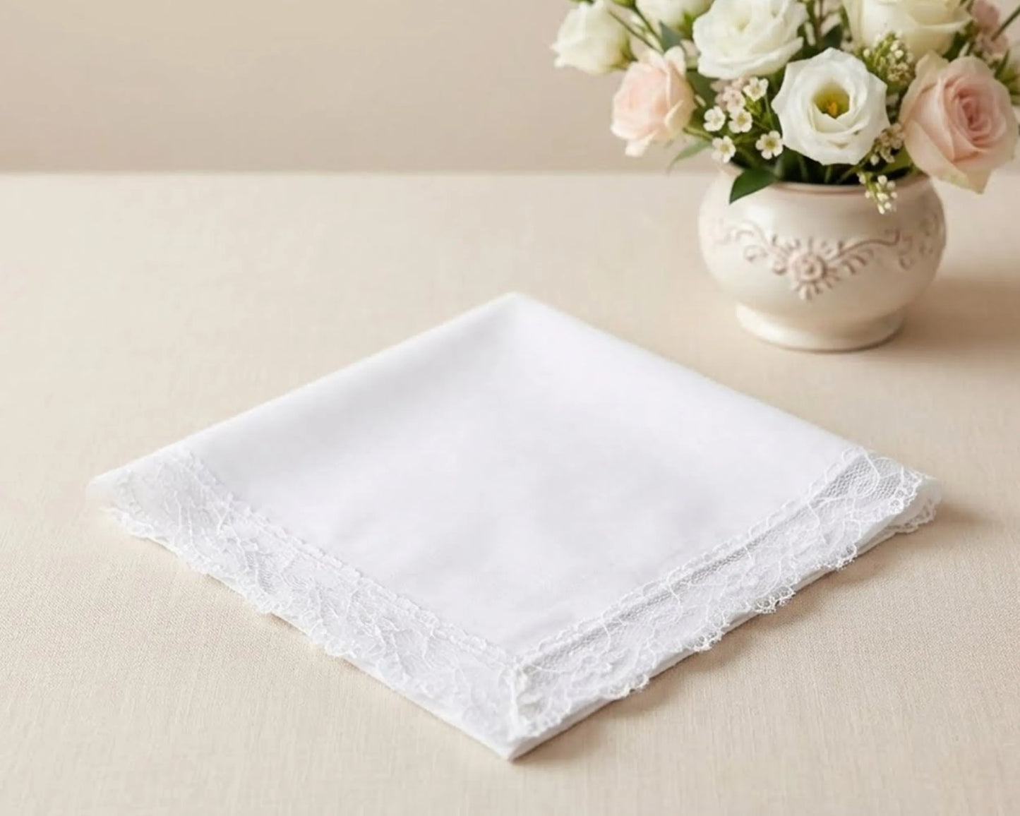 Elegant White Cotton Lace Ladies Hanky