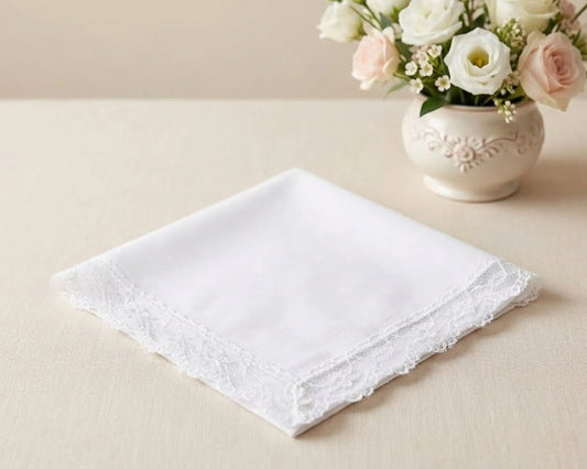 Elegant White Cotton Lace Ladies Hanky