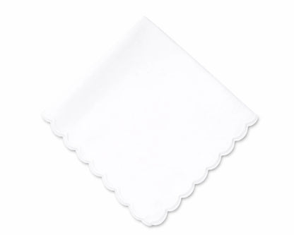 Wholesale White Scalloped Edge Cotton Plain Handkerchief Bulk Set