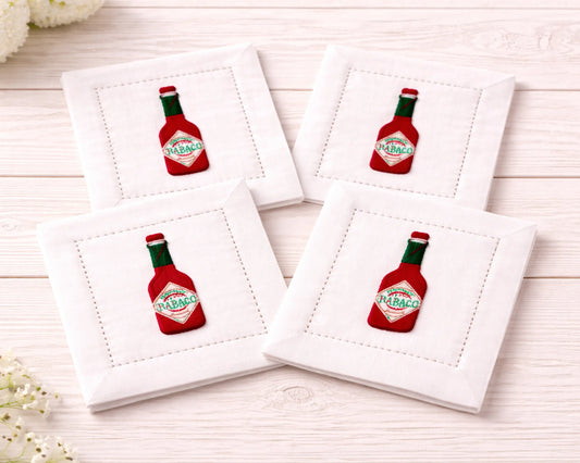Set of 4 Embroidered Cotton Cocktail Napkins with Custom Initials and Design