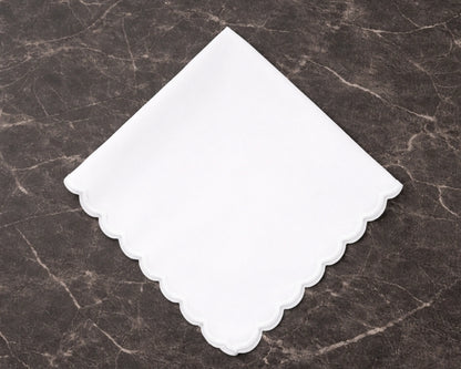 Wholesale White Scalloped Edge Cotton Plain Handkerchief Bulk Set