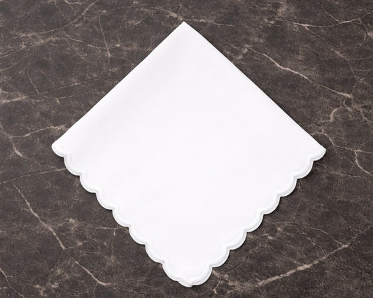 Wholesale White Scalloped Edge Cotton Plain Handkerchief Bulk Set