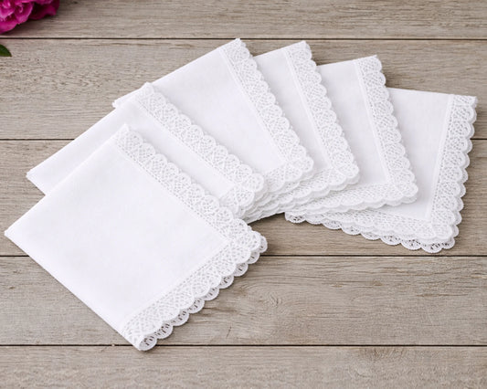 Wholesale White Lace Trim Cotton Soft Handkerchief Bulk Set