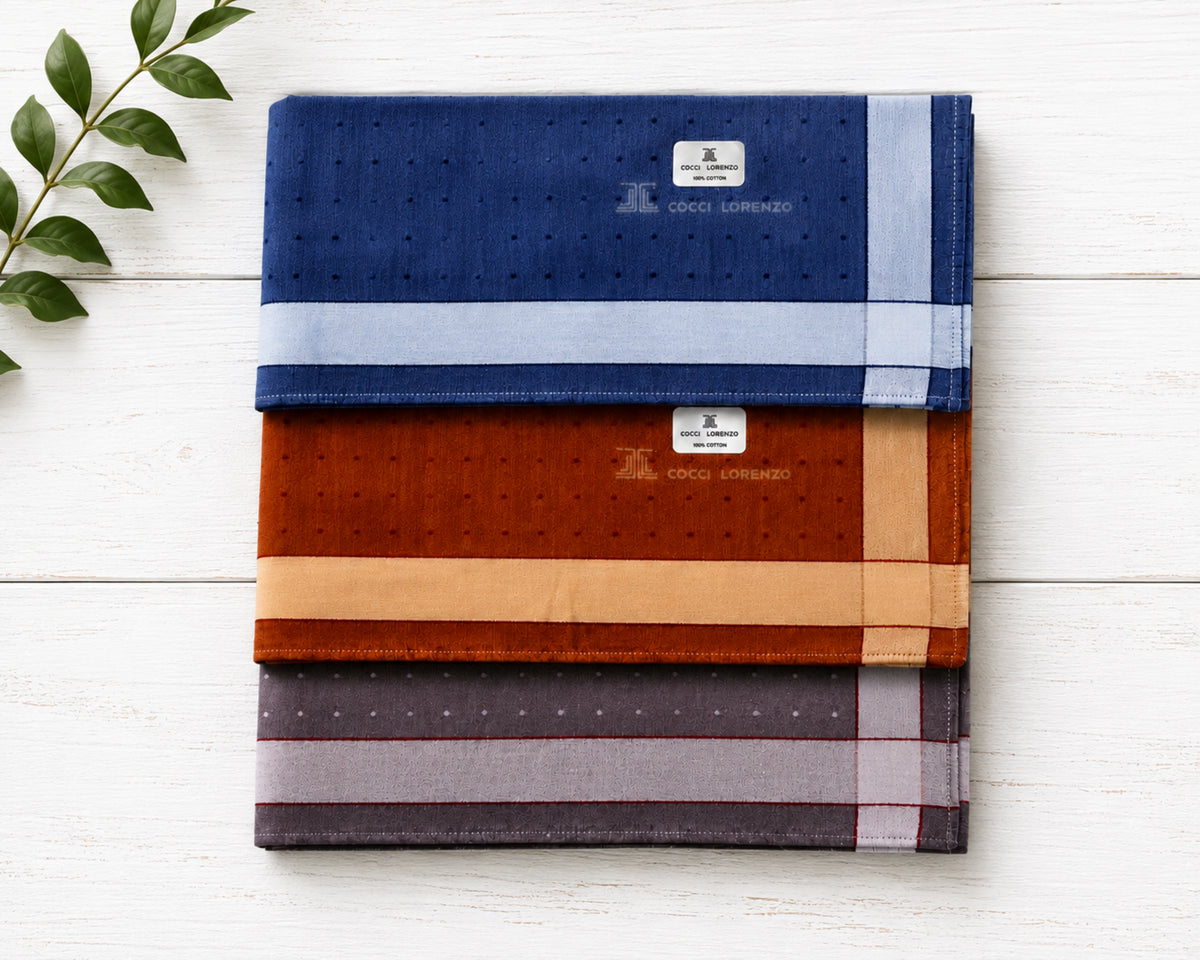 Men’s Cotton Handkerchiefs Pack of 6 Soft Textured Border Hankies