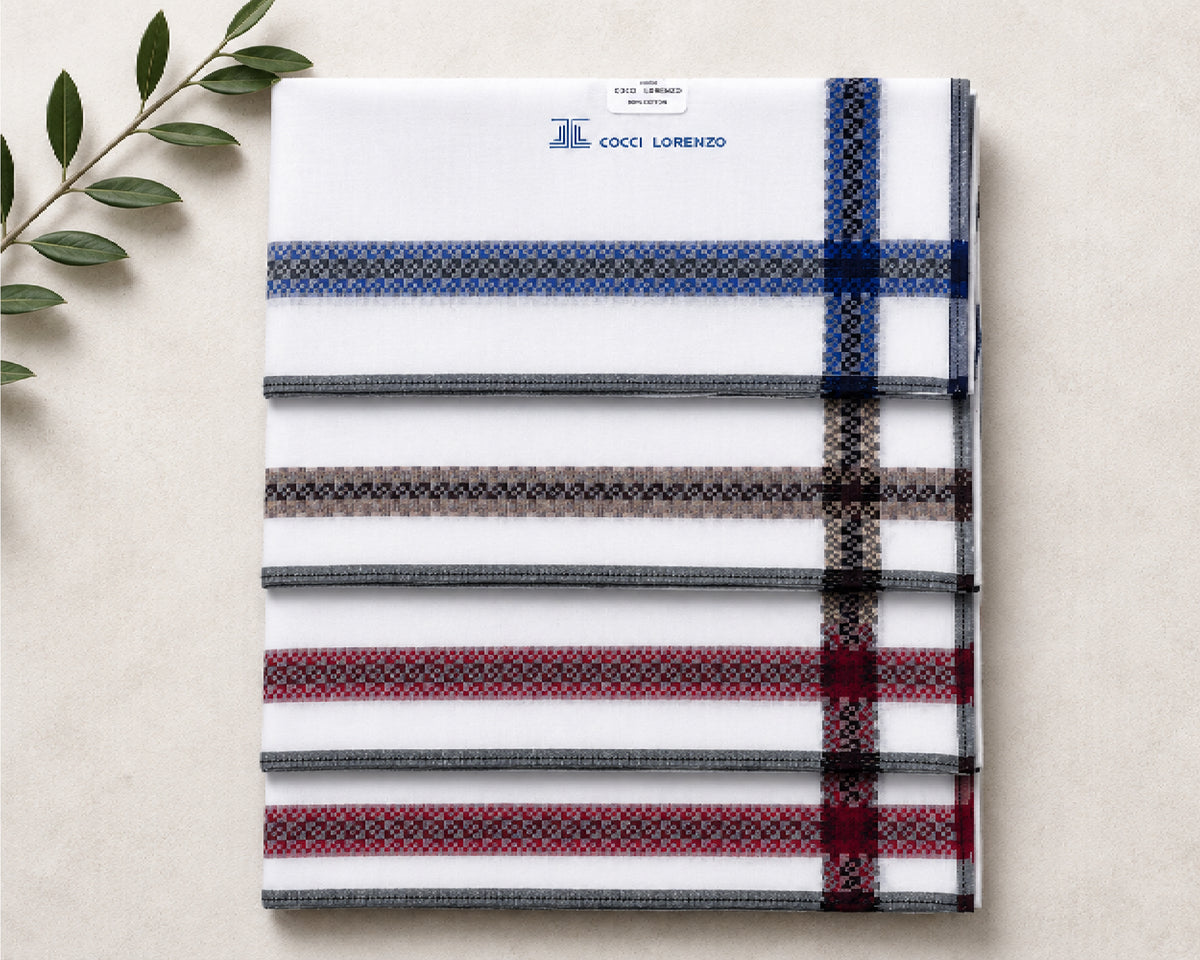 Men’s Cotton Handkerchiefs Pack of 6 Classic Woven Check Border Design