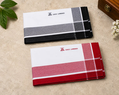 Premium Men’s Cotton Handkerchiefs – White Hankies with Colour Borders, Pack of 6