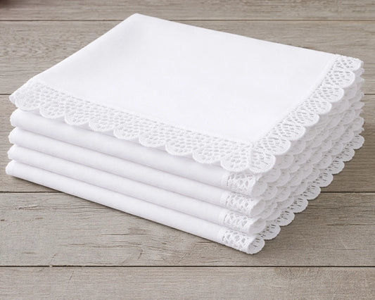 Wholesale White Lace Trim Cotton Soft Handkerchief Bulk Set
