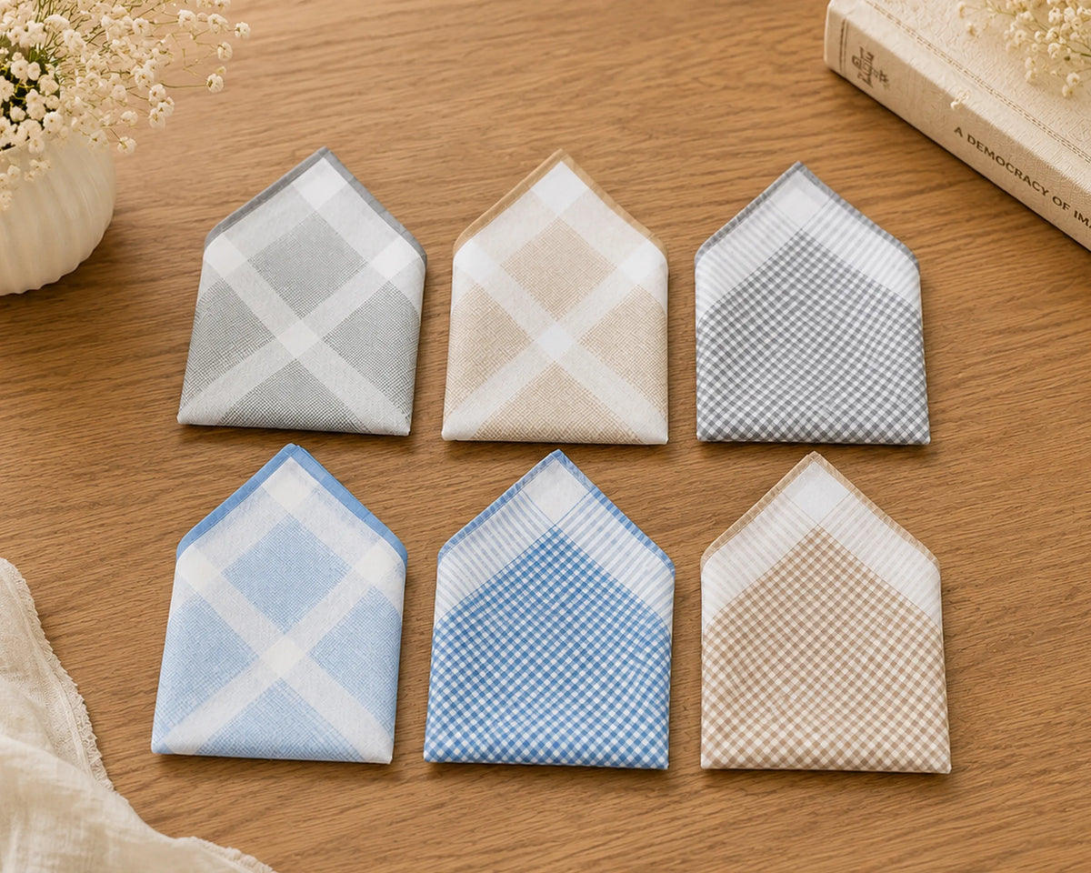 Set of 6 Cotton Handkerchiefs for Men – Soft Checkered Pocket Hankies for Everyday Use