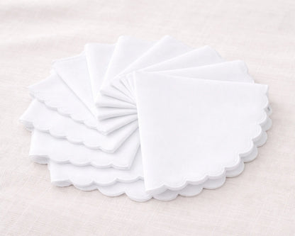 Mens White Cotton Handkerchief Bulk Set Scalloped Border Hankies