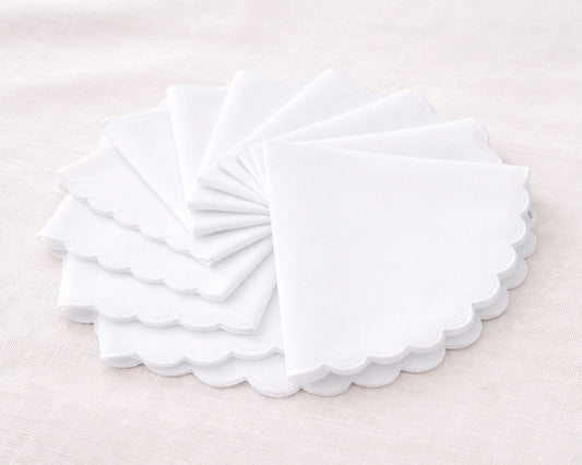 Mens White Cotton Handkerchief Bulk Set Scalloped Border Hankies