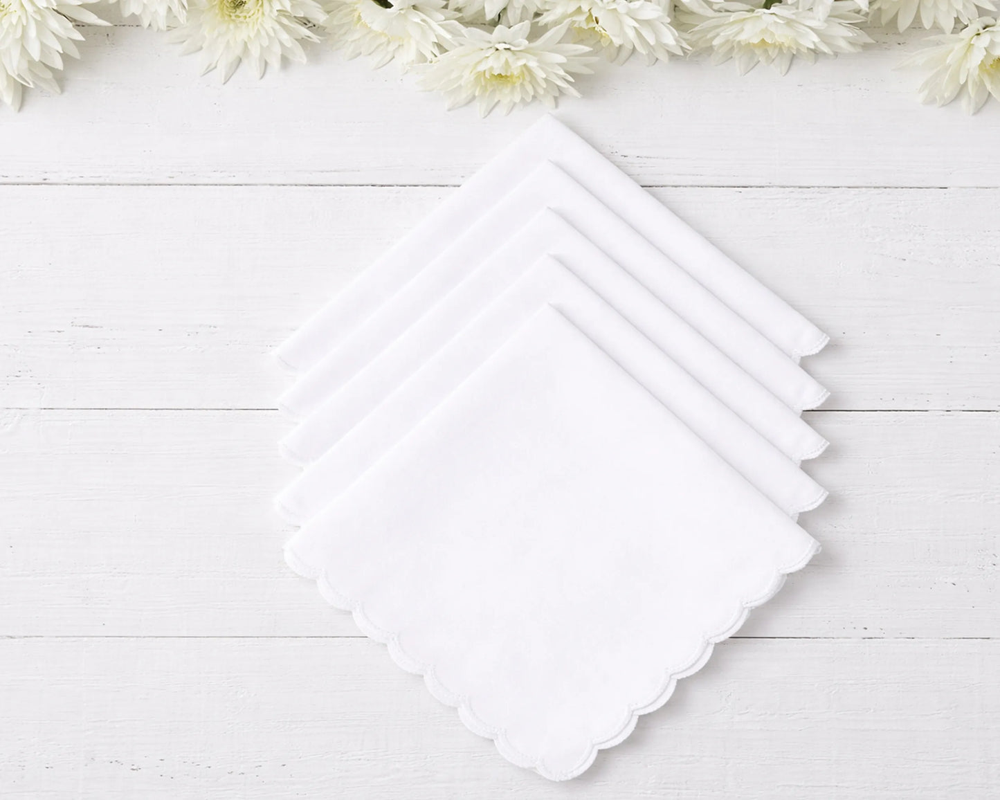 Wholesale White Scalloped Edge Cotton Plain Handkerchief Bulk Set