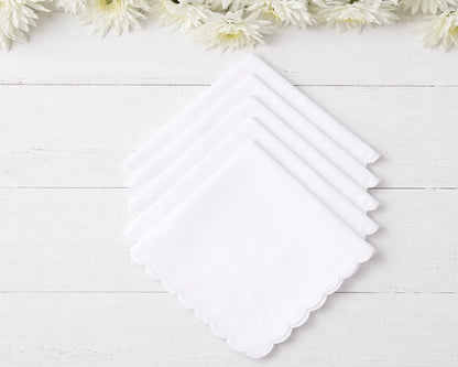 Wholesale White Scalloped Edge Cotton Plain Handkerchief Bulk Set