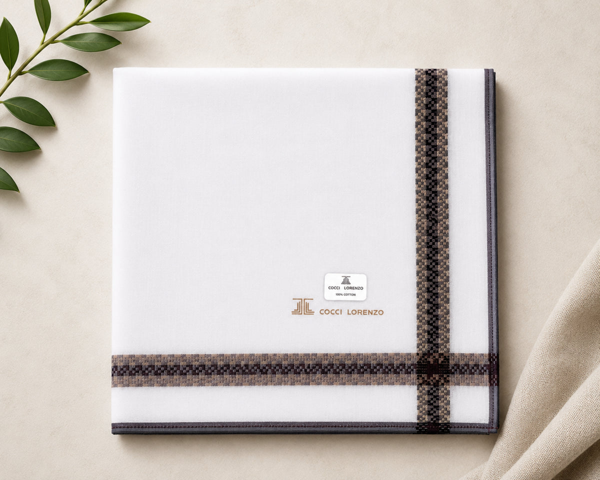 Men’s Cotton Handkerchiefs Pack of 6 Classic Woven Check Border Design