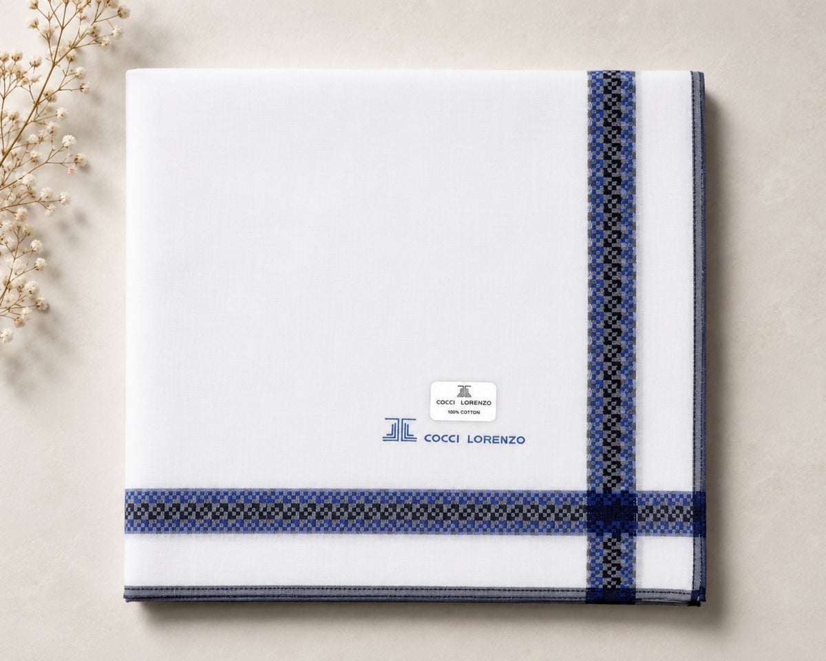 Men’s Cotton Handkerchiefs Pack of 6 Classic Woven Check Border Design