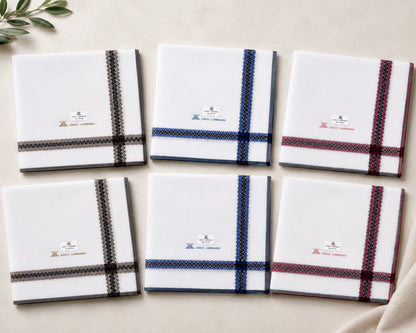 Men’s Cotton Handkerchiefs Pack of 6 Classic Woven Check Border Design