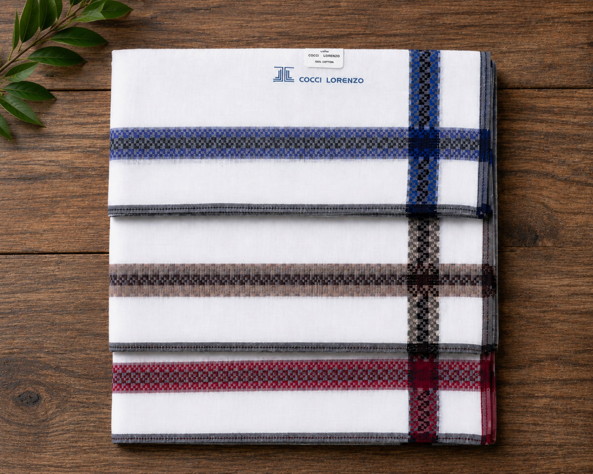 Men’s Cotton Hankies Pack of 12 Classic Multicolor Check Border