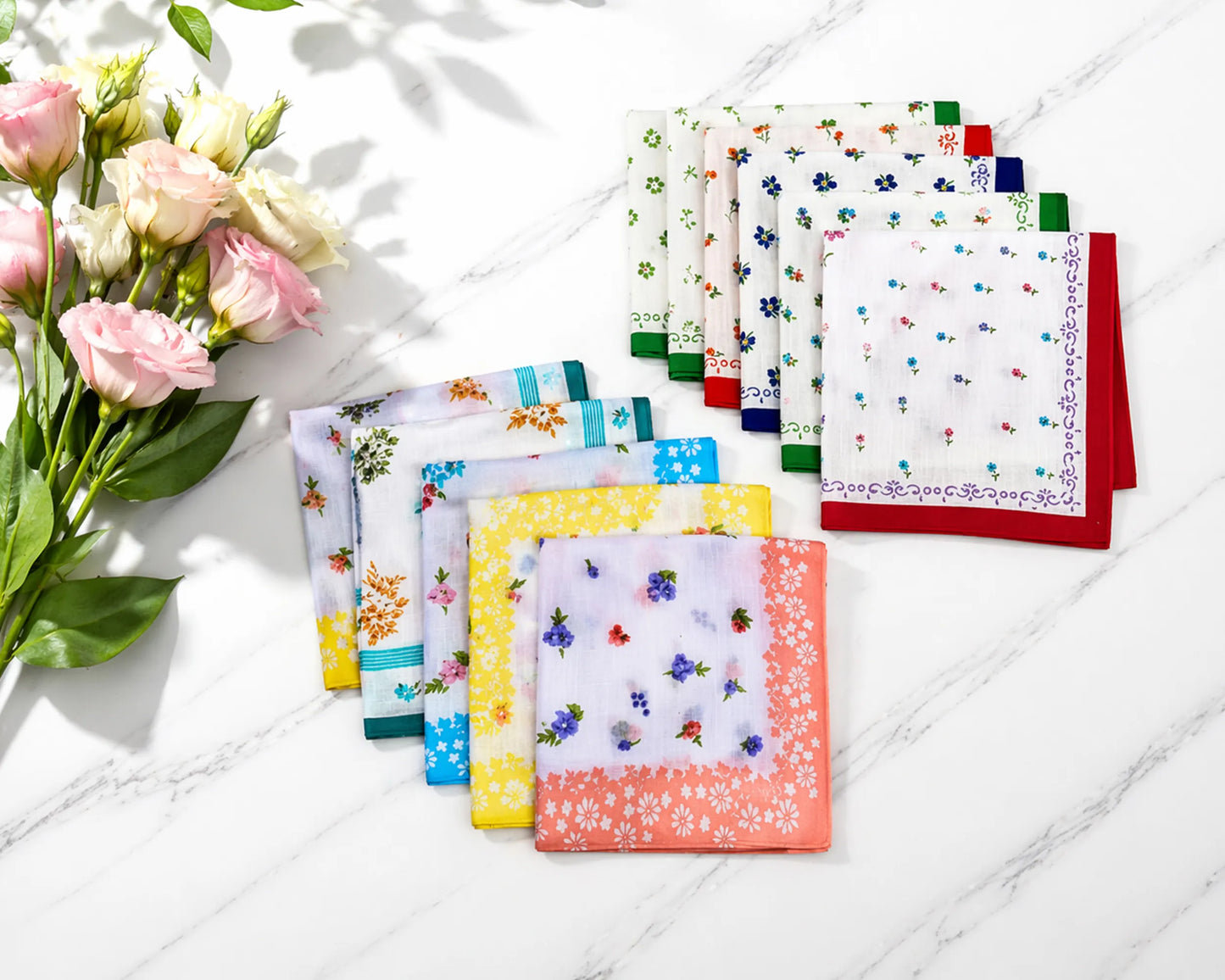 Women Assorted Cotton Handkerchief Set of 12 Printed Soft Hanky Pack