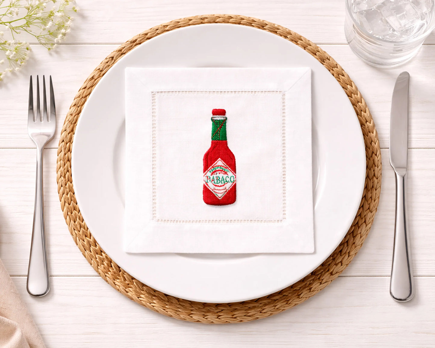 Set of 4 Embroidered Cotton Cocktail Napkins with Custom Initials and Design