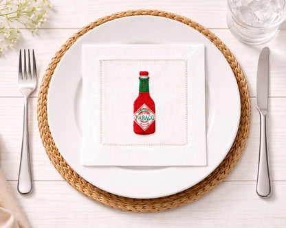 Set of 4 Embroidered Cotton Cocktail Napkins with Custom Initials and Design