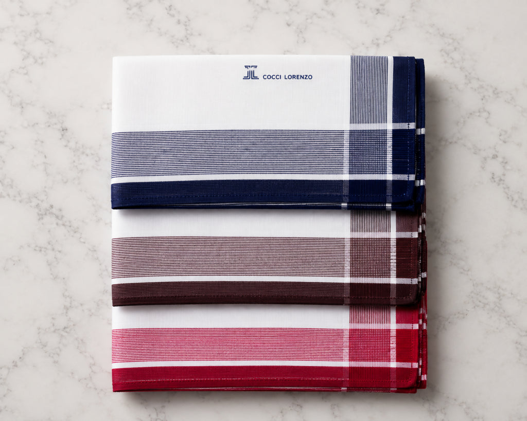 Men’s Cotton Classic Striped Border Handkerchiefs Pack of 12