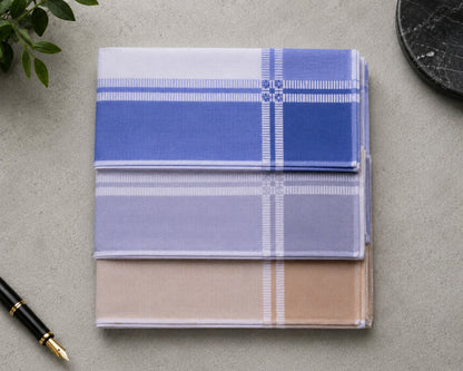 Men’s Cotton Elegant Checked Border Cotton Handkerchiefs Pack of 12