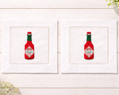 Set of 4 Embroidered Cotton Cocktail Napkins with Custom Initials and Design