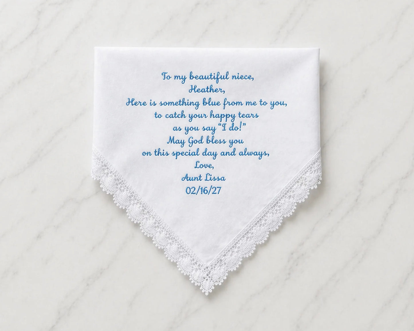 Personalized Wedding Handkerchief for Aunt Embroidered Lace Hanky Gift