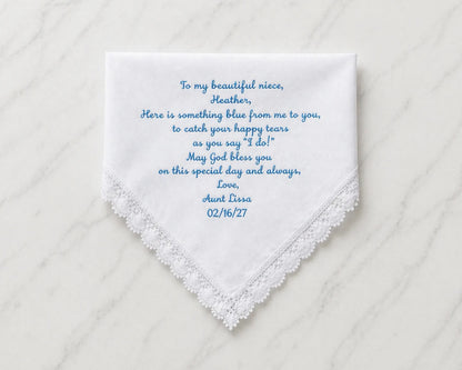 Personalized Wedding Handkerchief for Aunt Embroidered Lace Hanky Gift