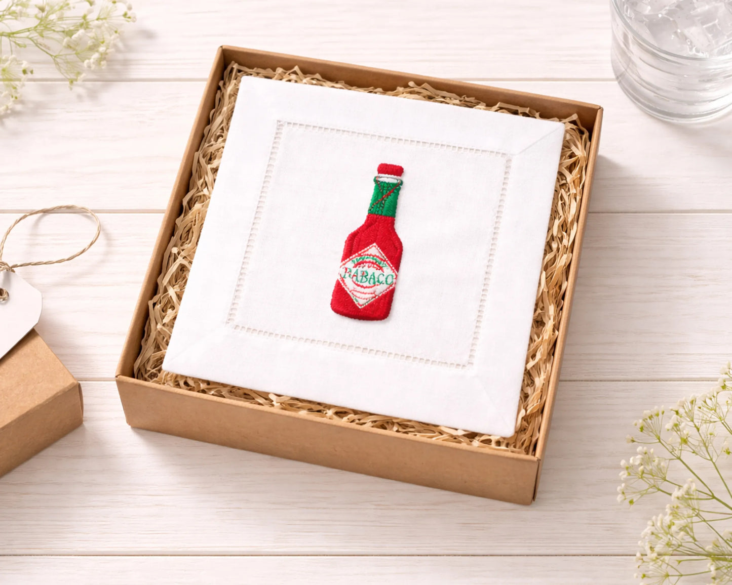 Set of 4 Embroidered Cotton Cocktail Napkins with Custom Initials and Design