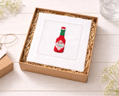 Set of 4 Embroidered Cotton Cocktail Napkins with Custom Initials and Design