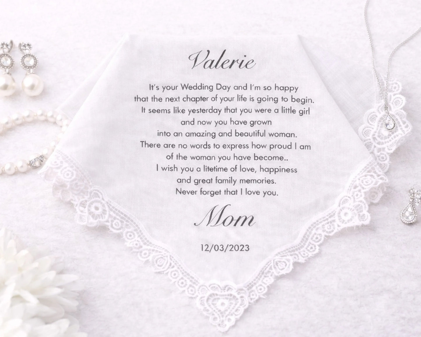 Custom Printed Wedding Handkerchief for Daughter Gift