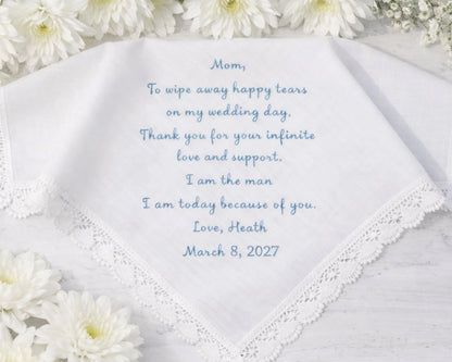 Custom Embroidered Wedding Lace Handkerchief for Mom