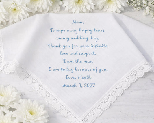 Custom Embroidered Wedding Lace Handkerchief for Mom