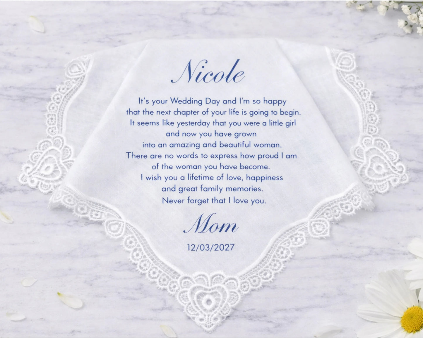 Custom Embroidered Wedding Lace Handkerchief for Mom