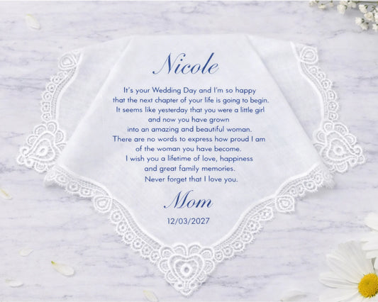 Custom Embroidered Wedding Lace Handkerchief for Mom