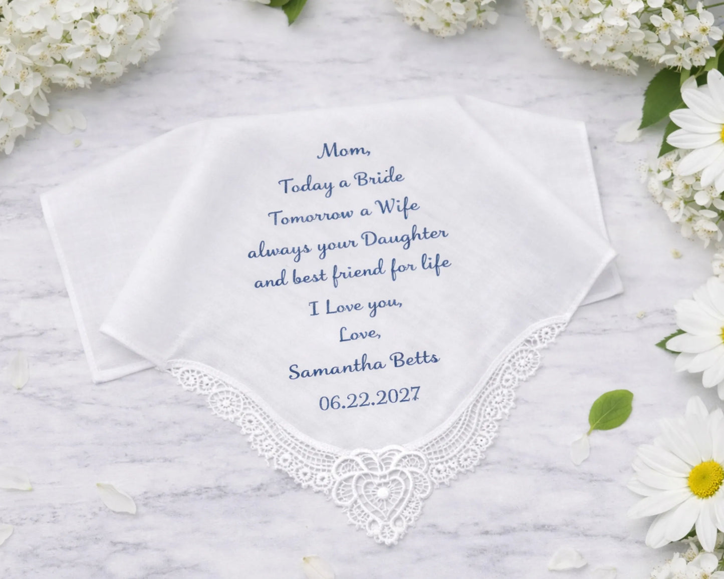 Custom Embroidered Wedding Lace Handkerchief for Mom